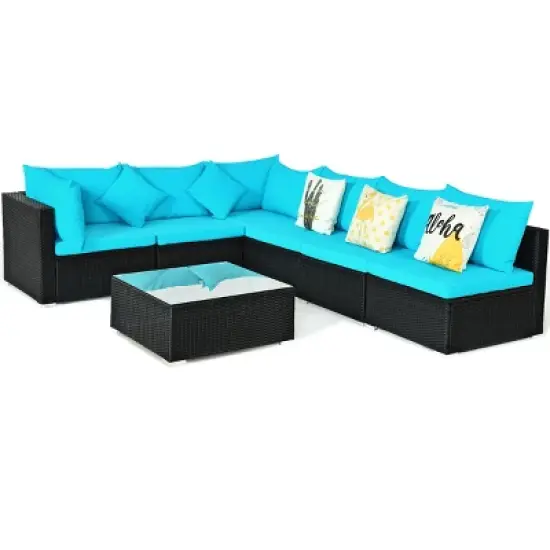 Costway 7PCS Patio Rattan Sofa Set Sectional Conversation Furniture Set Garden image {9}