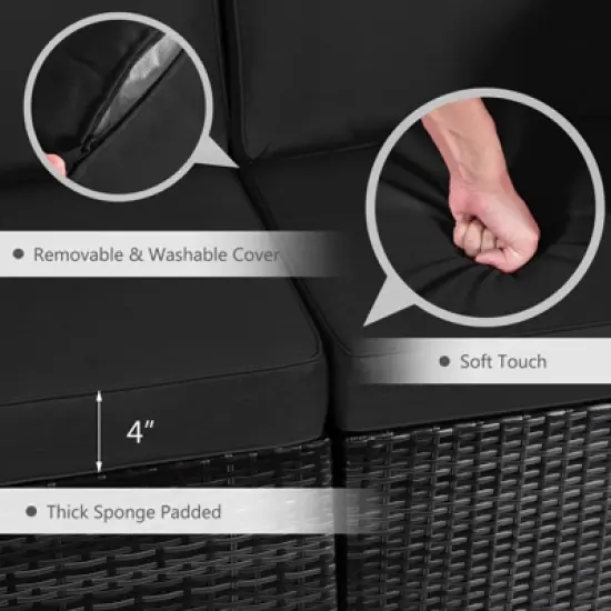 Tangkula Patio Rattan 7PCS Cushioned Chair Set Furniture Set Thick Cushion w/ 50,000 BTU Propane Fire Pit Table for Garden Black/Navy/Red/Turquoise/Off White image {3}