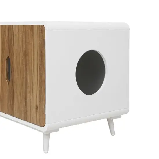 Abel Cat Litter Box Enclosure Multipurpose Anti Tracking Ventilation Holes with Magnetic Doors And Metal Legs Pet House-The Pop Home image {7}
