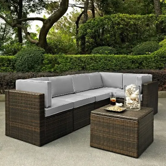 Palm Harbor 6pc Outdoor Wicker Sectional Set - Gray - Crosley image {1}