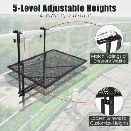 Costway Folding Hanging Table Adjustable Balcony Railing Table Patio Deck Black image {5}