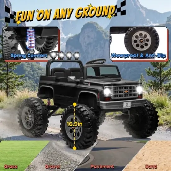 Joyracer Chevrolet 24V 4WD 2-Seater Ride On Truck for Kids, Electric Ride On Toys Cars with 7Ah Battery, Remote Control & MP3 image {3}