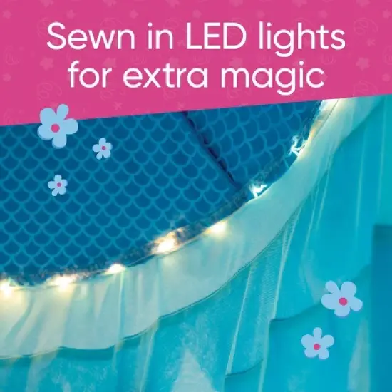 HearthSong Mermaid Blue Scalloped Gauze Canopy with LED Lights and Decorative Applique and cute Shells and Starfish image {4}