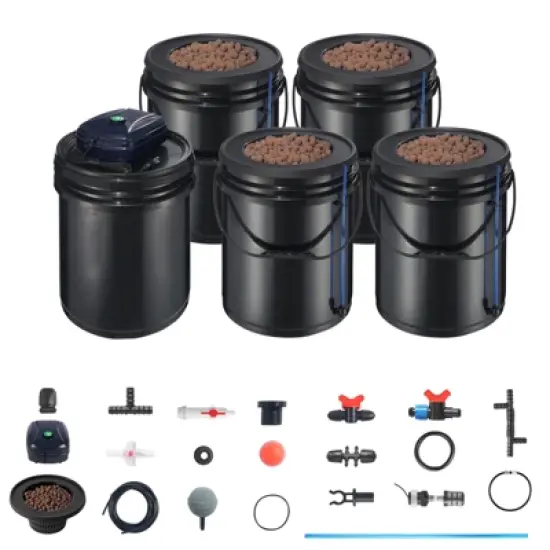 VEVOR RDWC Hydroponics Grow System, Hydroponic Growing Kit with Top Drip, Recirculating Deep Water Culture 4 Buckles and 1 Reservoir, Black image {8}