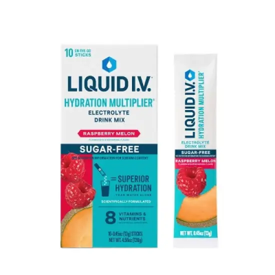 Liquid I.V. Sugar Free Hydration Multiplier Vegan Powder Electrolyte Supplements - Melon Raspberry - 0.45oz/10ct image {10}