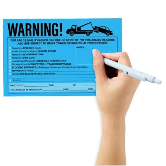 Juvale 50 Pack Blue Parking Violation Tickets for Window, Adhesive No Parking Towing Sign Warning Stickers, 8.2 x 5.2 In image {4}