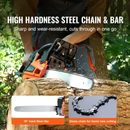 VEVOR Gas Chainsaw, 52CC 18" 2.55HP, Gasoline Powered Chain Saw, Handheld Cordless Petrol Chainsaws for Tree Wood Branch Cutting, Orange image {2}