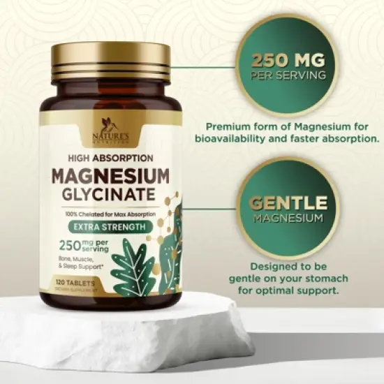 Magnesium (Glycinate) Magnesium Supplement for Heart Health, Nerve, Muscle, Bone & Sleep Support, 100% Chelated - 120 Tablets By Nature's Nutrition image {2}