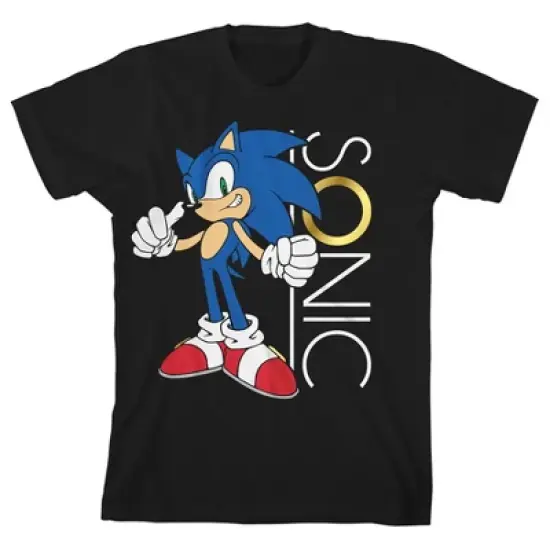 Sonic the Hedgehog Sonic with Ring Boy's Black T-shirt image {5}