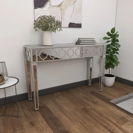Glam Mirror and Wood Patterned Console Table Silver - Olivia & May image {7}