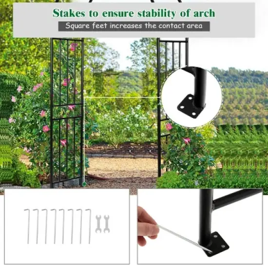 Costway 7.2Ft Garden Arch Steel Arbor Wedding Garden Decoration Climbing Plants w/Stakes image {8}
