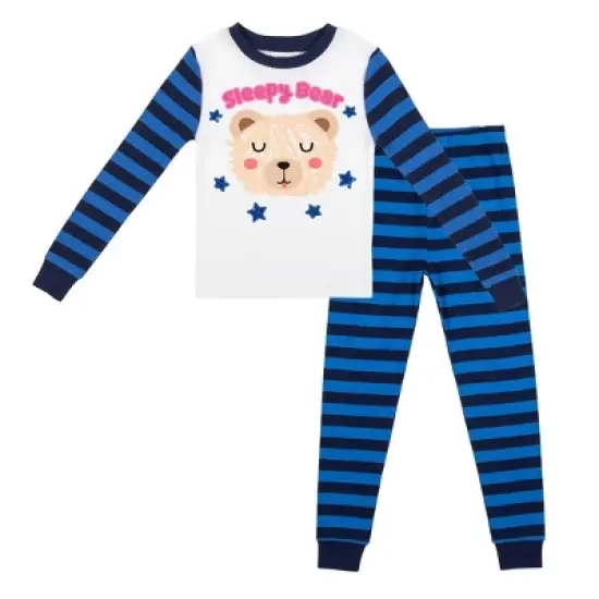 Sleepy Bear Youth Girls Blue & Black Striped Long Sleeve Shirt & Sleep Pants Set image {4}