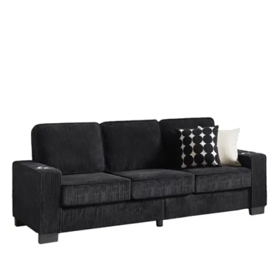 83.86"Polyester Polyester sofa,Modern Compressed Couch,3-Seater Sofa, Furniture for Living Room,Bedroom,office ,Black image {11}