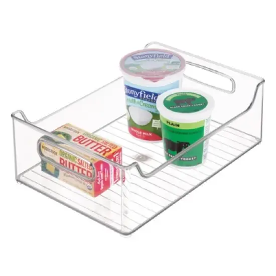 iDESIGN Plastic Fridge and Freezer Storage Organizer Bin with Handle Clear: Kitchen Cabinet Organizer, 12"x10"x5" image {1}