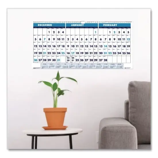 Recycled Three-Month Format Wall Calendar, Horizontal Orientation, 17 x 8, White Sheets, 14-Month: Dec 2025 to Jan 2027 image {1}