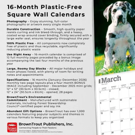 BrownTrout Great Danes 2026 12"x24" Hanging Square Wall Calendar Plastic-Free image {5}