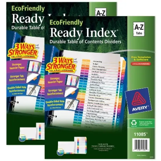 Avery Eco-Friendly Ready Index A-Z Dividers for 3 Ring Binders, 26-Tab Sets, Multicolor, 2 Binder Divider Sets (01739) image {8}