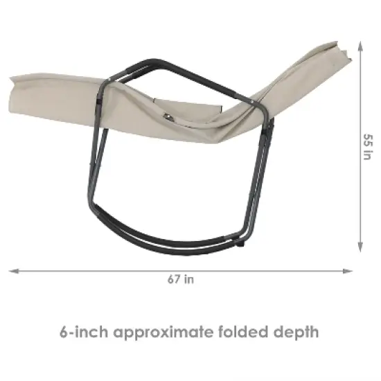 Sunnydaze Outdoor Folding Rocking Chaise Lounge Chair with Headrest Pillows - Beige - 2pk image {1}