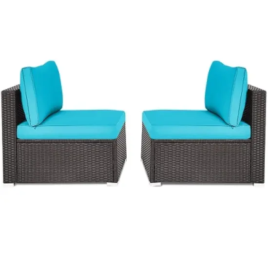 Tangkula 2-Piece Outdoor Wicker Rattan Sectional Armless Sofa Chair with Cushions image {3}