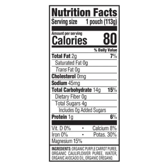 HappyBaby Organics Stage 2 Purple Carrots & Cauliflower with Avocado Oil & Oregano Baby Food Pouch - 4oz image {6}