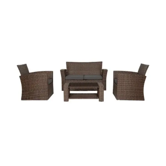WestinTrends 4 Piece Outdoor Wicker Rattan Conversation Sofa set with Coffee table image {13}