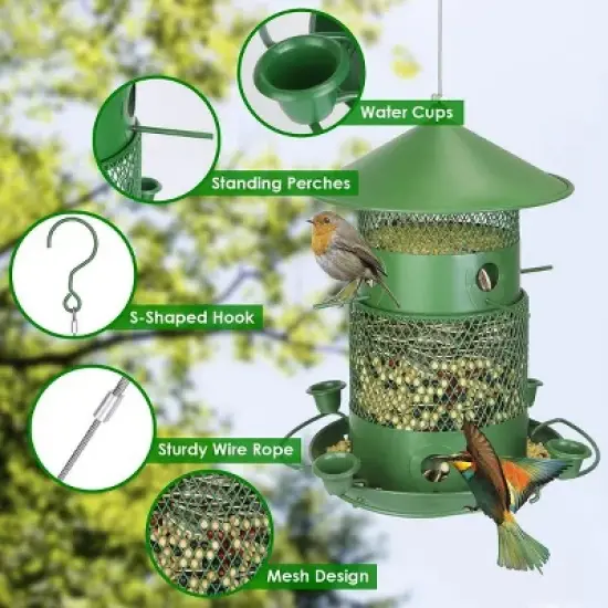 Wild Bird Feeder, Squirrel-Proof Chew-Proof Metal Bird Seed Feeder Outdoor Hanging Bird Feeder With 360&iexcl;&atilde; Circular Perches Water Cups For Yard Garden image {3}