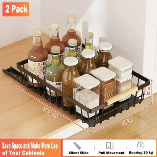 FURNIinspire Pull Out Cabinet Organizer Slide Out Drawer No Drill Pull Out Sliding Pull-Out Pantry Shelves Kitchen Bathroom, Black, image {4}