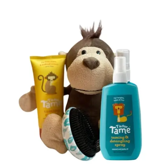 T is for Tame - Kids Hair Styling Kit with Detangling Spray, & Brush, Taming Cream, plus Plush Monkey, Natural & Vegan, Great Gift for New Moms, 4ct image {6}