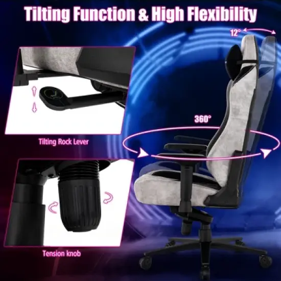Costway Gaming Chair 360&deg; Swivel Computer Reclining Height Adjustable 4D Armrest Grey image {6}
