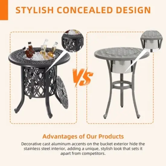 Akoasm Rustproof Aluminum 21 Inch Polypropylene Patio Coffee Table With Removable Ice Bucket image {5}