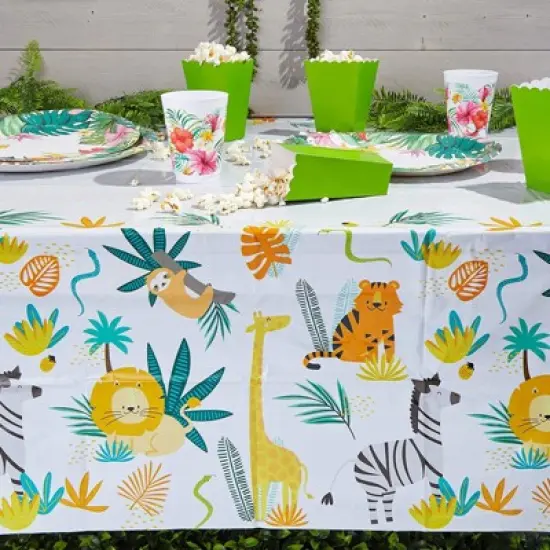 Blue Panda 3 Pack Jungle Safari Plastic Tablecloths, Disposable Table Cover Kids Animal Birthday Party, 54x108" image {1}