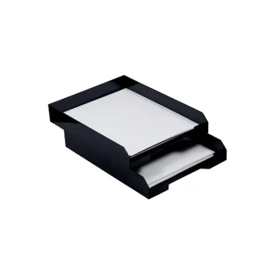 JAM PAPER Stackable Paper Trays Black Desktop Document Letter & File Organizer Tray 2/Pack (344blas) image {2}