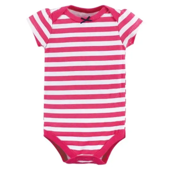 Little Treasure Baby Girl Cotton Bodysuits 3pk, Pink Navy Necklace image {2}