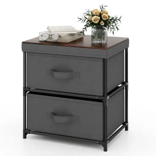 Tangkula 2PCS 2 Drawer Dresser Fabric Storage Organizer Nightstand Bedside Sofa Table image {9}