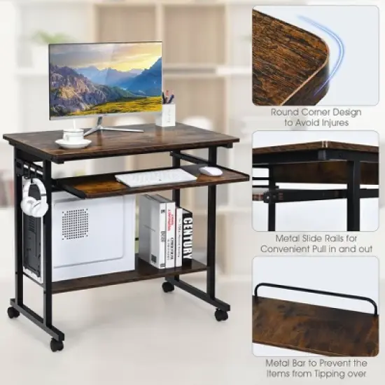 Costway Computer Desk Rolling Laptop Cart Writing Workstation w/ Keyboard Tray image {6}