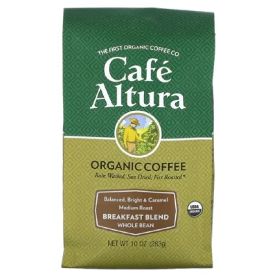 Cafe Altura Organic Coffee, Breakfast Blend, Whole Bean, Medium Roast, 10 oz (283 g) image {3}