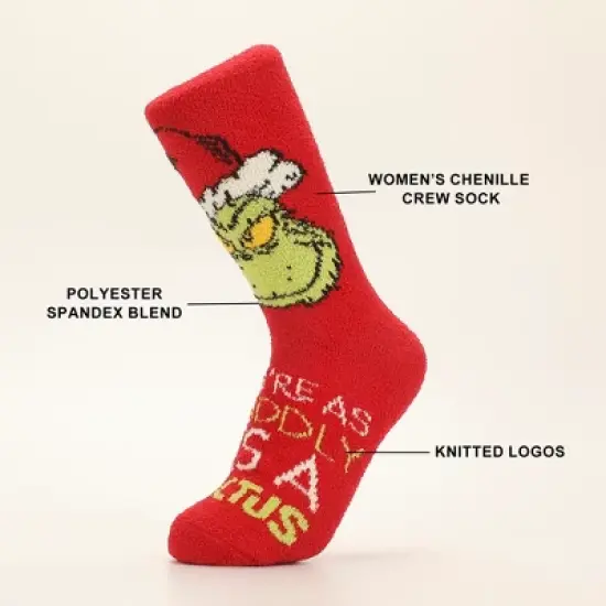The Grinch You Are As Cuddly Womens Chenille Crew Sock image {1}