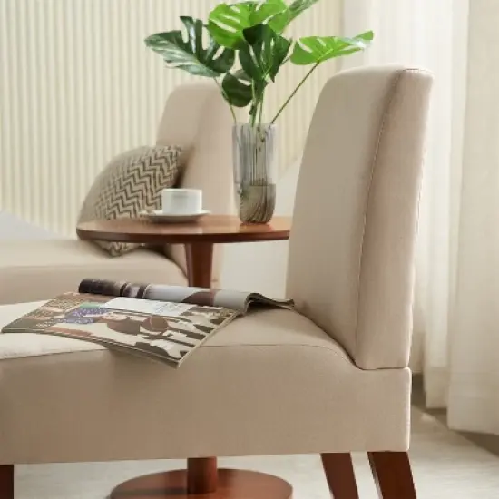 Carl Armless Fabric Upholstered Accent Chair Set of 2 with Round Wood Side Table Slipper Chairs Sets-Maison Boucle image {2}