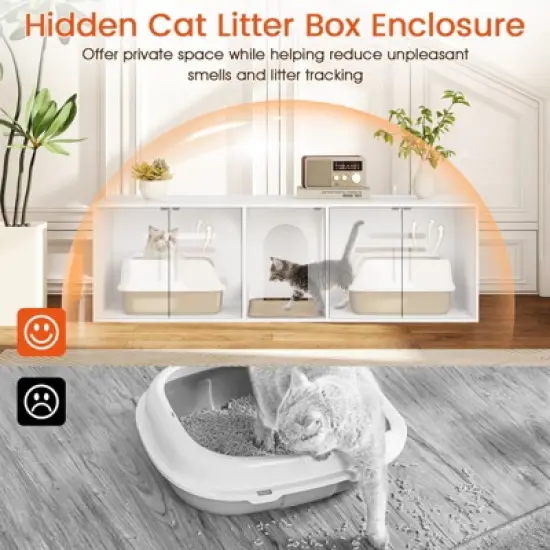 Tangkula 58" Hidden Cat Washroom Furniture w/ Double Rooms Sisal Scratching Mat image {4}