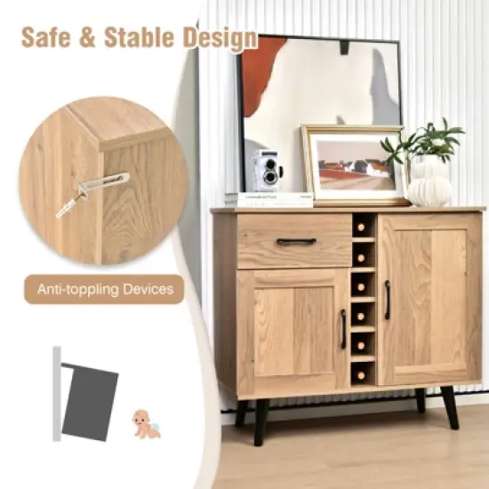 Costway 2-Door Wine Bar Cabinet Kitchen Sideboard Buffet with Drawer & Adjustable Shelves image {6}