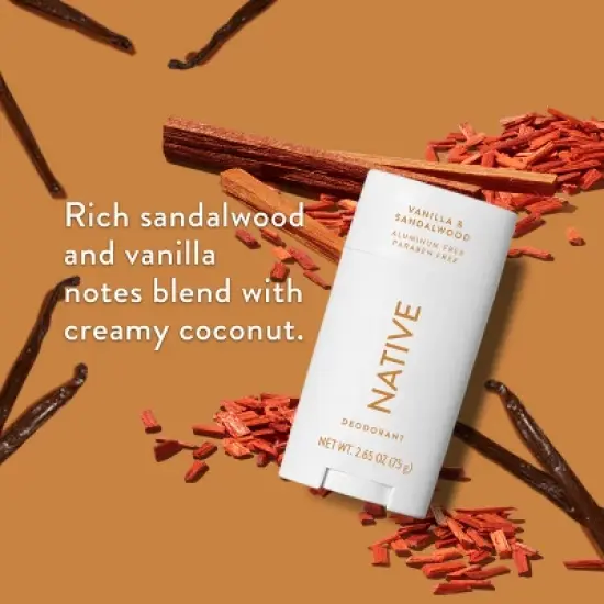 Native Solid Deodorant for Men & Women - Vanilla & Sandalwood - Aluminum-Free 2.65oz image {2}