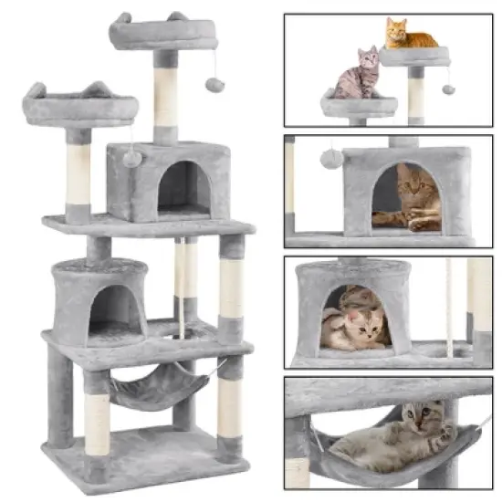 Yaheetech 62.2"H 3-Level Cat Tower with 2 Condos for Indoor Cats image {3}