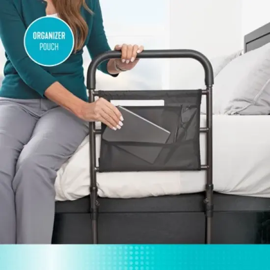 Stander Stable Bed Rail with Support Legs for Seniors, Black image {2}