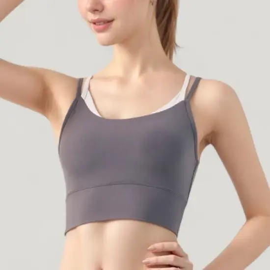 Anna-Kaci Active Women's Scoop Neck Sports Bra with Double Strap Back and Soft Stretch Fabric image {4}