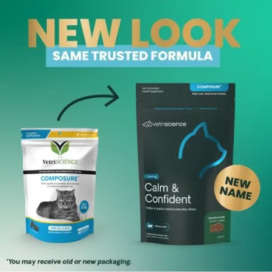 VetriScience Calm & Confident Chews for Cats, Calming Behavior and Anxiety Support, Chicken Flavor, 30 Count Bag image {1}