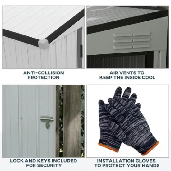 Resenkos Storage Garden Shed,Garden Sheds,4' x 7.7' Lean to Garden Storage Shed, Outdoor Metal Tool House with Lockable Door Vents, White image {8}