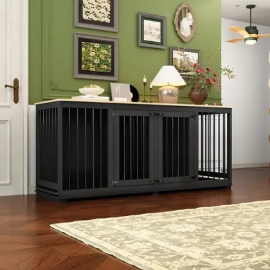 Famapy Indoor Furniture Kennel with Removable Partition Bottom Tray for 2 Dogs image {5}