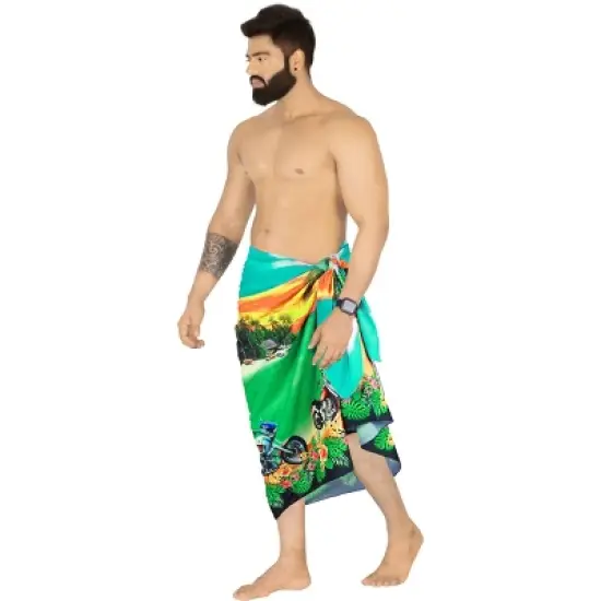 LA LEELA Men's Lava Lava Hawaiian Vacation Sarongs Summer Long Beach Cover Up Swimwear Holidays Pareo Beachwear for Men One Size Green, Floral image {2}