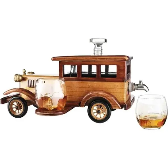 The Wine Savant Brown Antique Car Design Whiskey & Wine Decanter Set Includes 2 Vintage Style Drinking Glasses, A Unique Home Bar Addition - 750 ml image {3}