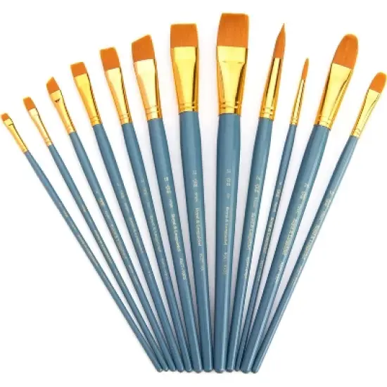 Royal & Langnickel(R) Gold Taklon Flat Value Pack Brush Set-12/Pkg image {1}